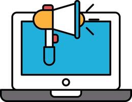A laptop screen with a large red and yellow megaphone on it vector