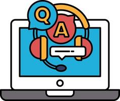 A laptop screen with a red and orange cat on it and the letters Q and A vector