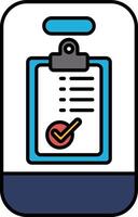 A blue and white clipboard with a red check mark on it vector