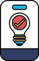 A phone with a light bulb on it with a red and white check mark vector