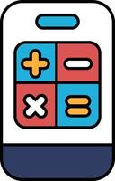 A calculator with a red, blue and white design vector