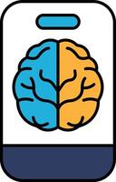 A brain with two halves, one blue and one orange vector