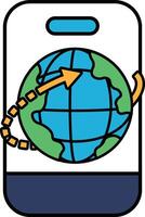A cartoon of a globe with an arrow pointing to it vector