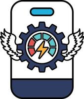 A phone with a gear and wings on it vector