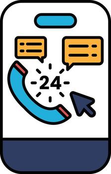 un teléfono con un azul marcar y un rojo botón con el número 24 en eso vector