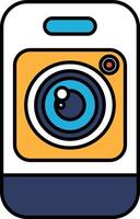 A camera with a yellow lens and blue frame vector