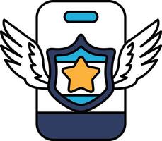 A phone with a shield and wings on it vector