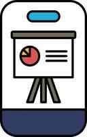 A phone screen shows a presentation slide with a red pie chart vector