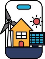 A house and a windmill are shown on a phone screen vector