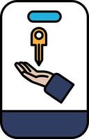 A hand holding a key with a blue background vector