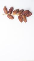 Dried Dates Fruit on Stalk for Ramadan Energy Boosting Snack Isolated on White Background photo