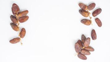 Golden Soft Dried Dates Fruit on Stalk for Ramadan Iftar Isolated on White Background photo