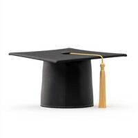 realistic black graduation cap with golden tassel symbolizes academic achievement and celebration. This iconic accessory represents culmination of hard work and dedication photo