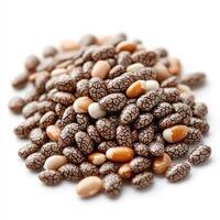 Chia seeds are nutritious superfood, rich in fiber and omega 3 fatty acids, perfect for healthy recipes and snacks. Their unique texture and appearance make them visually appealing photo