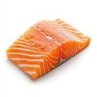 Fresh salmon fillet, vibrant seafood ingredient, perfect for culinary dishes. Its rich color and texture make it appealing choice for healthy meals photo