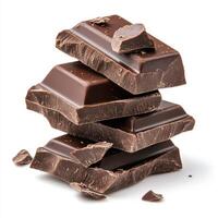 Rich dark chocolate chunks stacked elegantly, perfect for desserts or baking. Indulge in smooth texture and deep flavor of this delightful treat photo