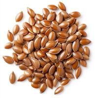 pile of raw flax seeds, nutritious bakery ingredient, showcases their rich brown color and unique shape, perfect for healthy recipes and snacks photo