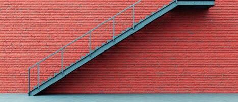 metal staircase against vibrant red brick wall, showcasing industrial design elements and modern architecture. scene evokes sense of urban style and creativity photo