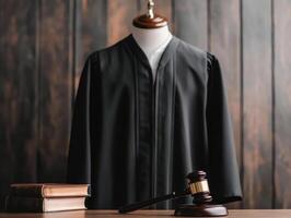 judge robe and gavel symbolize legal system, emphasizing importance of law, legislation, and court proceedings in society photo