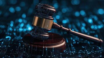 digital gavel symbolizes intersection of law and technology, highlighting importance of legal legislation in modern society photo