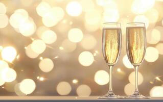 Celebrate happy anniversary with sparkling champagne in elegant glasses, perfect for joyful work gathering or special business event photo