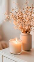 happy anniversary celebration at work can be enhanced with beautiful candle and delicate flowers creating warm atmosphere photo