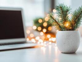 happy anniversary celebration at work can be enhanced with beautiful plant and warm lights creating cozy atmosphere photo