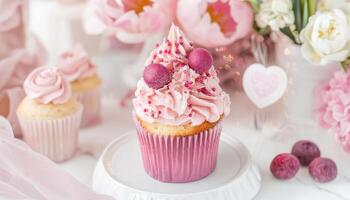 Delight in this happy anniversary celebration with beautifully crafted cupcake that embodies joy and creativity in work of art photo