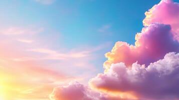 dreamy pastel sky at dawn with soft clouds and hint of sunlight photo