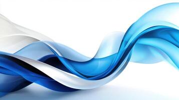 Dynamic flowing lines in shades of blue and white create serene background photo