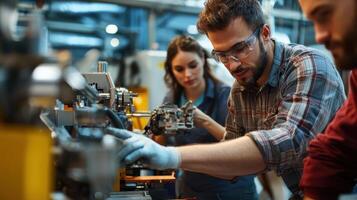A group of people working on a machine photo