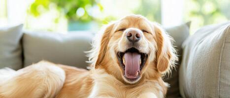 dog caught mid yawn with hilarious expression, showcasing joy and relaxation photo