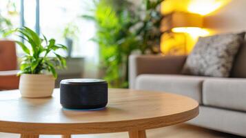 Amazon echo dot on table in living room photo