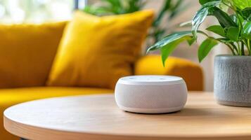 Smart speaker on table in living room photo