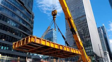 A crane lifting a large piece of metal photo