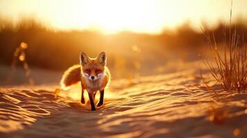 lone desert fox traversing golden dunes, symbolizing resilience and beauty photo