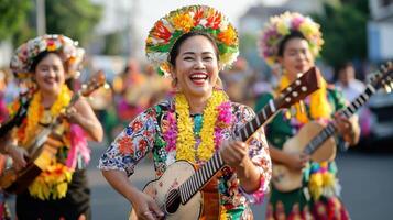 Traditional music and joyful crowds during vibrant festival celebration photo