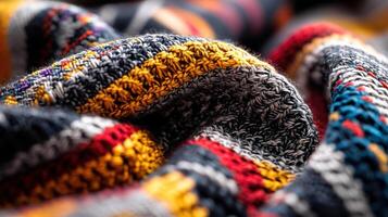 A close up of a colorful blanket photo