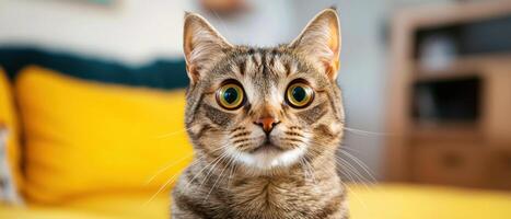 A cat with big eyes looking at the camera photo