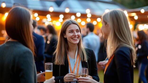 Networking event with businesswomen enjoying drinks and conversation photo