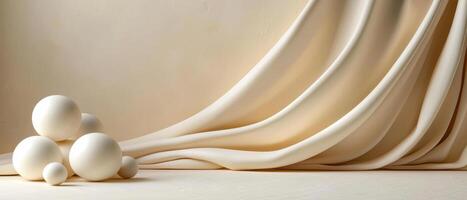 Elegant and minimalistic design featuring soft draped fabric and spheres photo