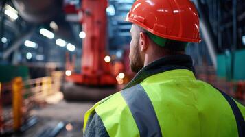 Construction worker observing safety measures in active site photo
