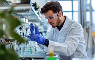 Scientist conducting quality assurance testing in laboratory setting photo
