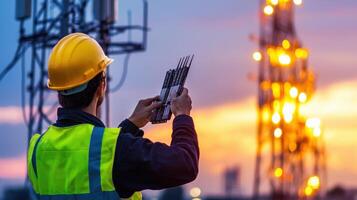 A man in a hard hat holding a cell phone photo