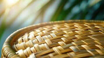 A close up of a wicker basket with sunlight photo