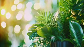 A plant with green leaves in a vase photo