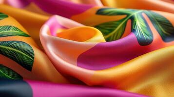 A colorful silk scarf with tropical leaves photo