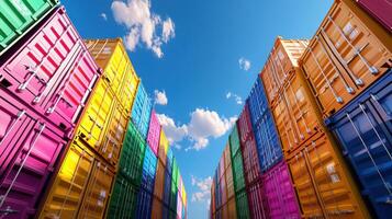 A row of colorful shipping containers photo