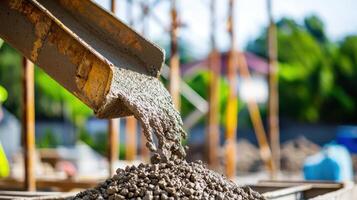 A person pouring concrete into a pile photo
