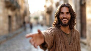 Jesus christ showing open hands white background photo